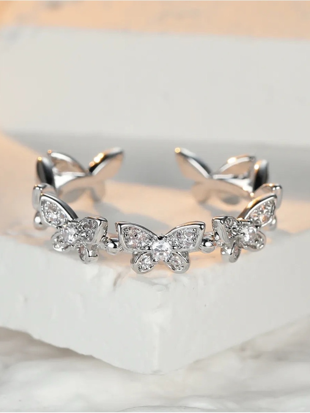 Sterling Silver CZ Butterfly Open Ring - Sparkling Silver Women's Ring